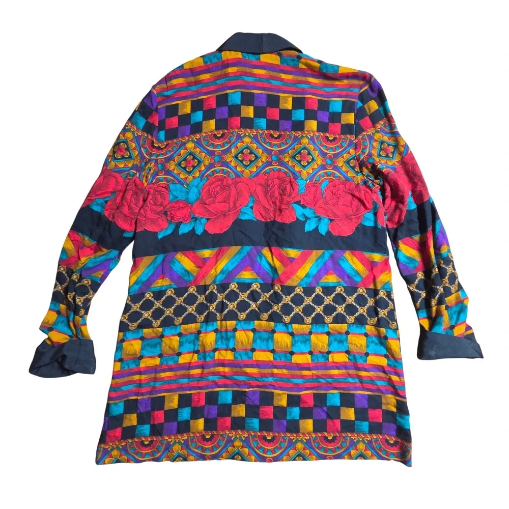 Vintage Sheri Martin Rayon Open Front Jacket Geometric M Maximalist 80s 90s
